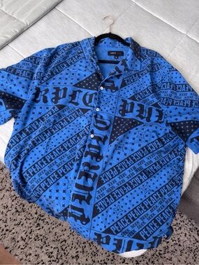 PURPLE Brand Blue Peace Seek Button Front Shirtp